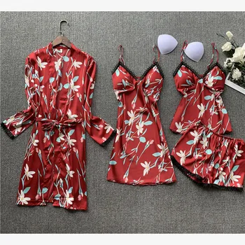 

Satin Printing Pajamas Plus Size Sleepwear Loungewear Pijamas Women Pajama Shorts Pijama Mujer Pj Set Pyjamas Home Clothes