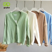 Gplus Женский вязаный свитер, пальто с v-образным вырезом, осенне-зимний Кардиган с длинным рукавом, зимний свободный свитер, пальто, pull femme C9511