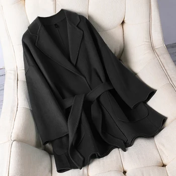 

Cape Short Lace-up Wool Woolen Coats Korean-Style All Match Solid Color Short Coat 2020 Winter Warm Warm Coat With Belt