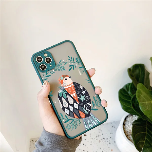 Blumen- und Vogelmuster Handyhülle für iPhone 17 16 Pro MAX XS XR X 12 14 11 13 15 Pro Max 16 Plus – Florale Farb-Rückseite mit Eulen- und Schwanen-Design – Detail 4