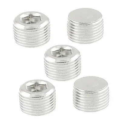 

5 Pcs 3/8" PT Thread Metal Internal Hex Head Socket Pipe Plugs Silver Tone