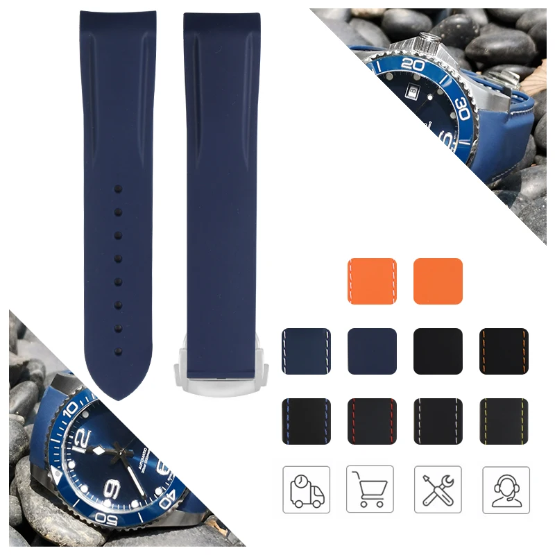 

Watchband Silicone Rubber Watch Strap Curved End Sports Strap Folding Buckle for Omega Master-300 Planet Ocean 600 Conquest