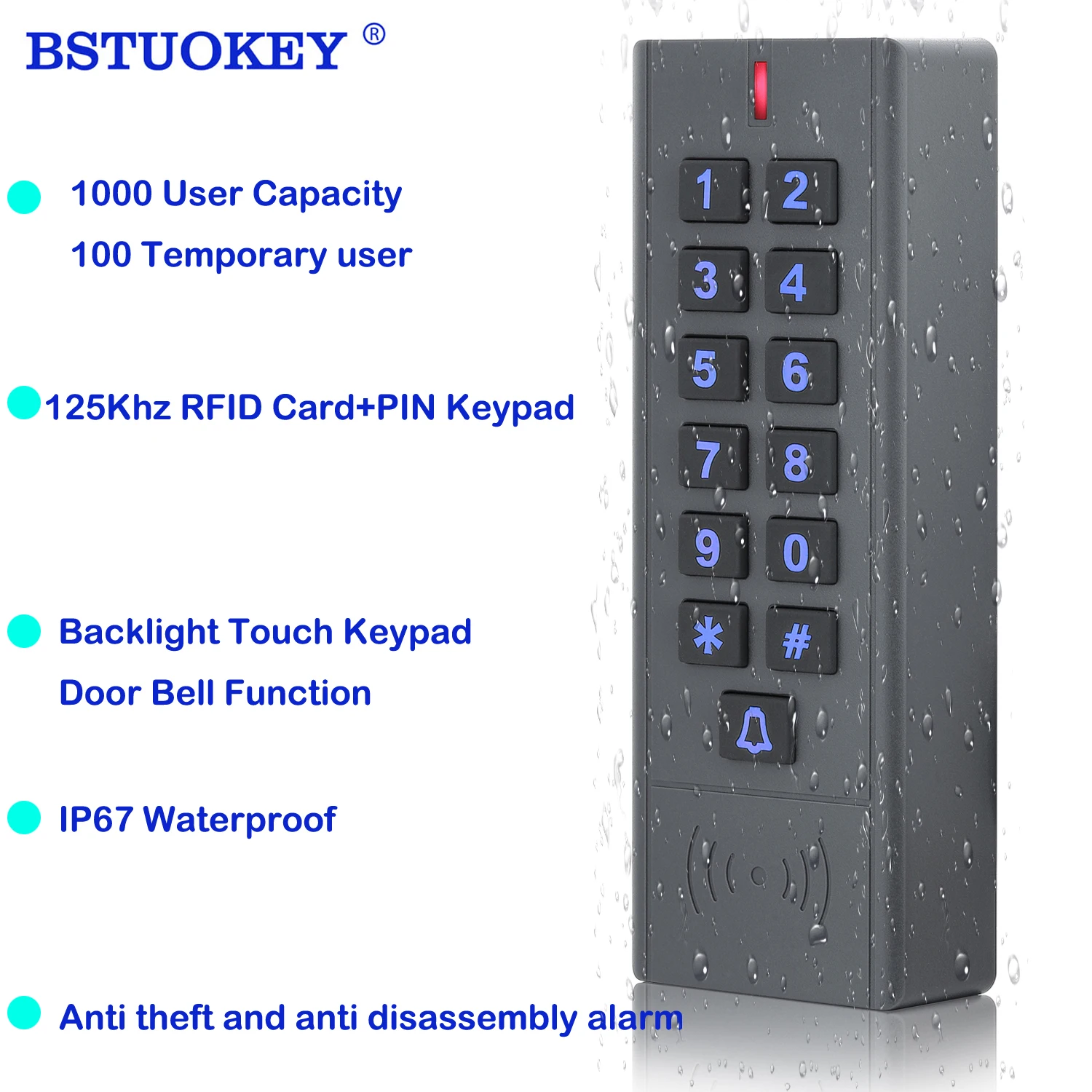 Access control keypad fingerprint access control keypad fingerprint door opener A9-S-EM 1000 User IP67 Waterproof Access Control Keypad Outdoor RFID Access Controller Door Opener System EM4100 125KHz Key Card