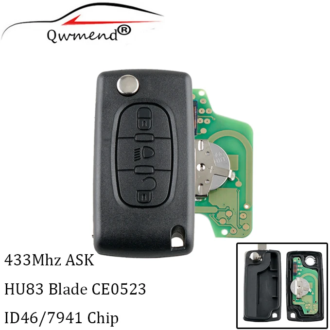 

3Buttons Car Remote key For CITROEN Berlingo C3 C2 C5 C4 Picasso lamp Button ASK Signal 433Mhz PCF7941 Chip Flip Key HU83 Blade