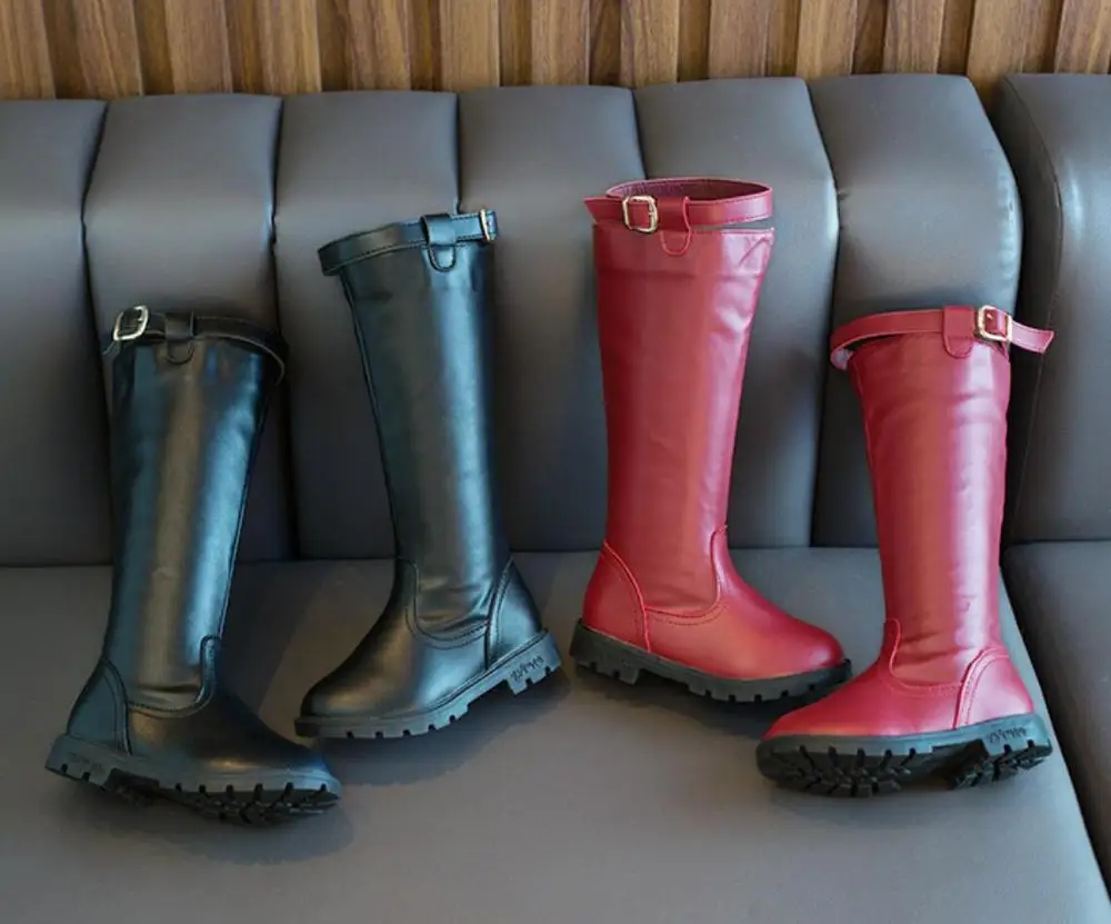 winter girls leather high boots children snow boots Princess girls boots botas kids Warm waterproof shoes
