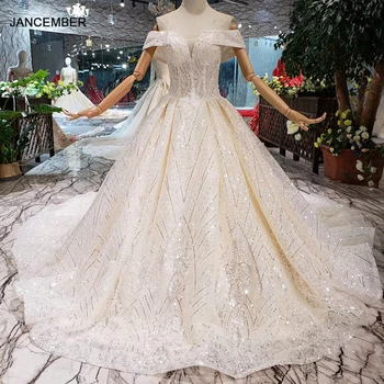 شراءHTL145 2020 فساتين زفاف المواد الجديدة مع قطار طويل قبالة الكتف الحبيب ثوب زفاف فاخر مع الترتر لامعة