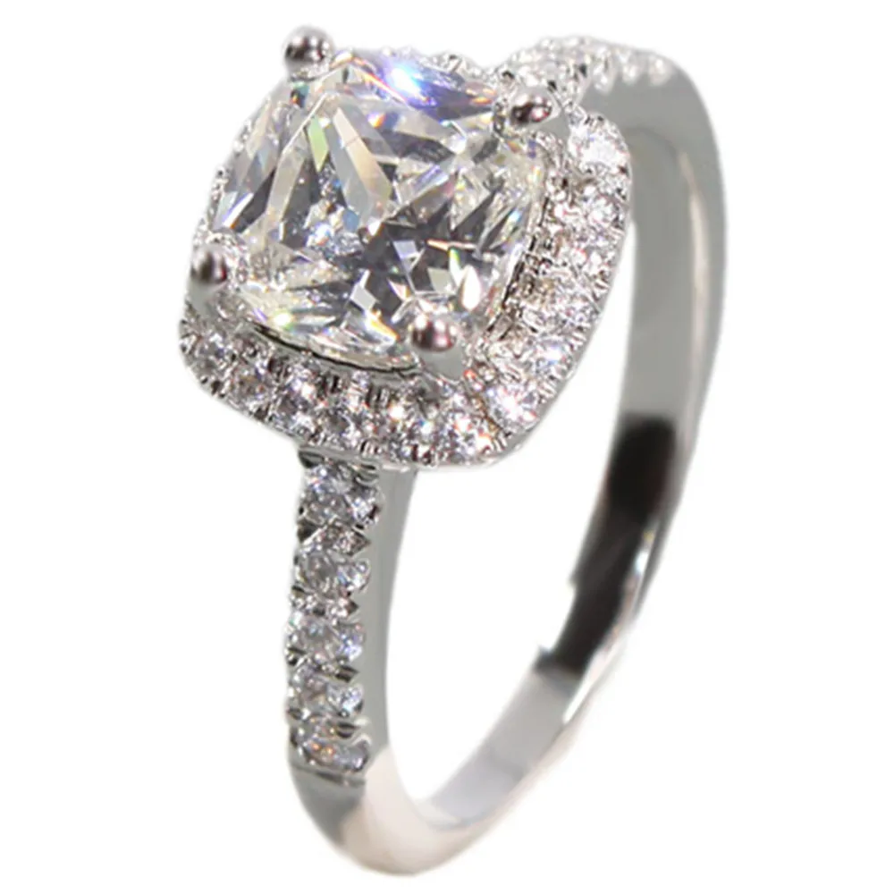 2CT Halo Diamond Cushion NSCD Jewelry Engagement Ring 925 Sterling Silver Promise Bridal Wedding Luxury | Украшения и аксессуары