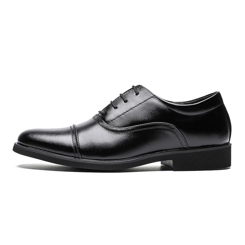 Мужские оксфорды; деловые повседневные мужские туфли из натуральной кожи; Мужская обувь; высококачественные модельные туфли с острым носком; мужские лоферы на плоской подошве - Цвет: Black