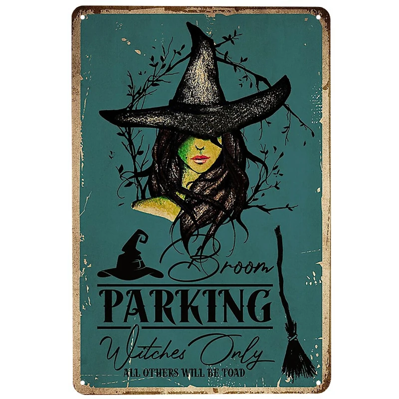 Метла парковочные ведьмы печатные технические жестяные знаки забавный постер