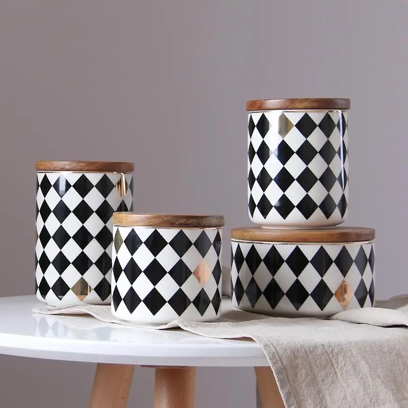 Geometric Ceramic Storage Jars For Spices Slimes Tea Coffee Sugar Bowl Canister Kitchen Jar Candy Cane With Lid Accessory Bank | Дом и сад