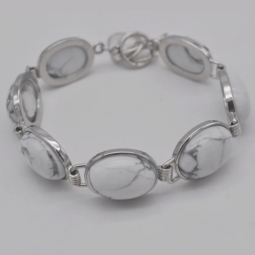 Branco Howlite Stone Beads GEM Bracelet Bangle Jóias G063 Polegada 8