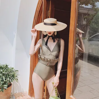 

High Waist Swimsuit One-Piece Swimsuits Swimming Suit For Women 2019 Bikini One Piece New Size Two Sexy Sling Lace Backless Pure