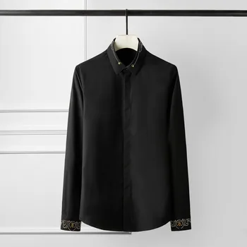 

New White Black Mens Shirts Luxury Royal Rivet Long Sleeve Party Men Shirts Plus Size 4xl Slim Fit Casual Mens Dress Shirts