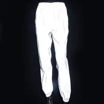 

Women Chic Sweatpant Autumn Hip Hop Beam Pants Reflective Elastic Casual Pants Party Night Jogger Baggy Trousers