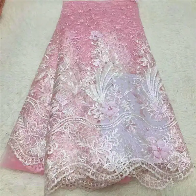 

African lace fabrics army green 3d flowers tulle lace fabric with beads Fashion appliques net lace for dress XX31
