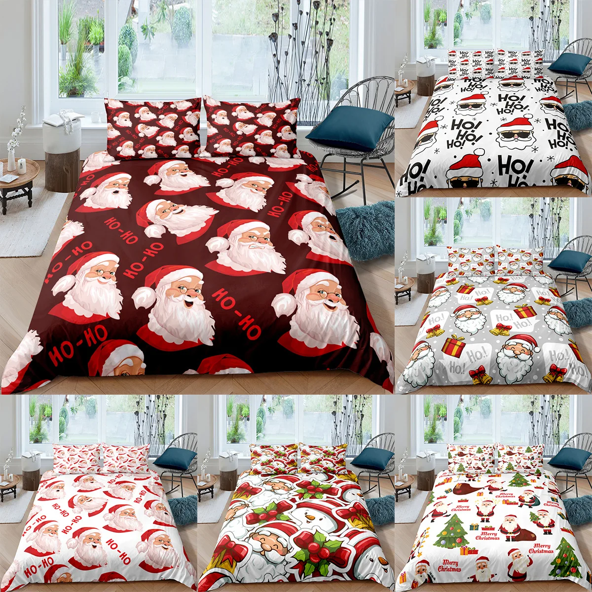 

Western Fashion Christmas Day Pattern 3D Cute Santa Claus Bedding Sets Duvet Cover+ Pillowcase Single Twin Queen King Bed Set