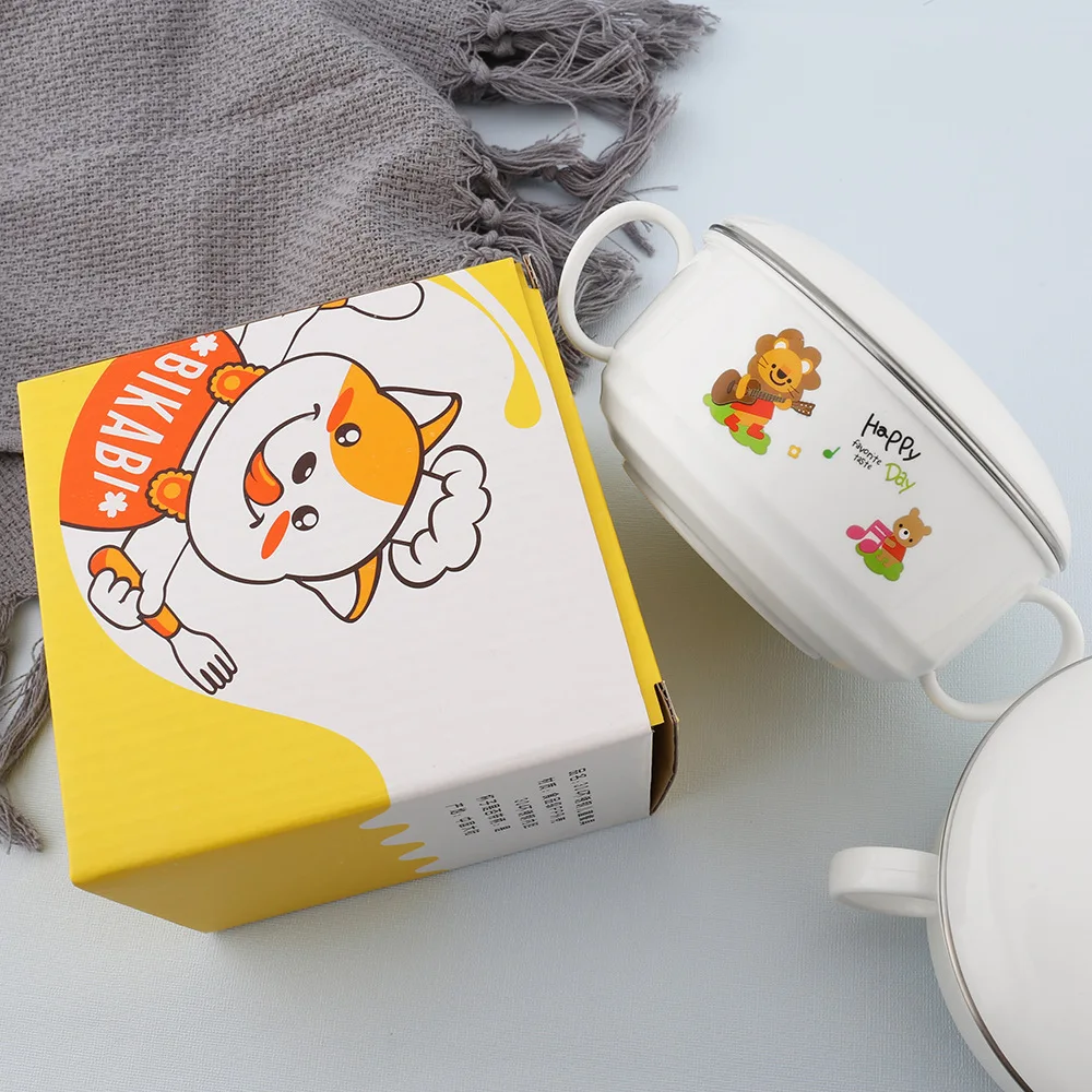 Cartoon CHILDREN'S Tableware 304 Baby Stainless Steel Bowl Simple Fashion Shatter-resistant Insulated bao wan Can Take Inner Wea