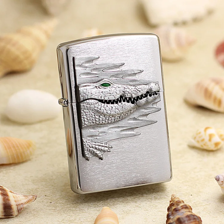

Genuine Zippo oil lighter copper windproof 3D Armor crocodile cigarette Kerosene lighters Gift With anti-counterfeiting code