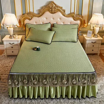 

3pcs Bedding Set European Luxury Summer Cooling Bedspread Latex Ice Silk Elegant Bedcover Zipper Removable Quilted Bedspread