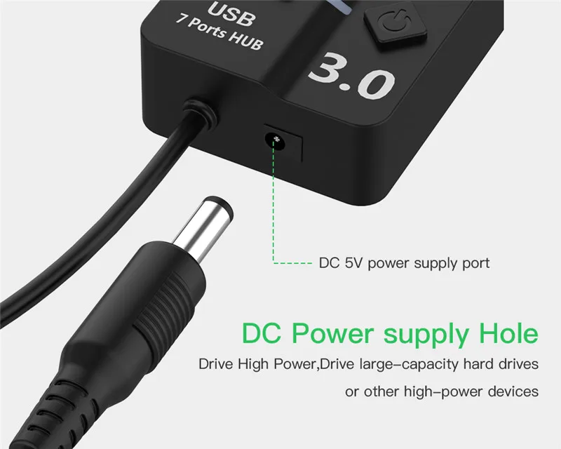 USB 3,0 концентратор 4/7 Порты и разъёмы супер Скорость USB 3 данных концентратор с индивидуальным Мощность переключатели& EU/US/адаптер питания стандарта Великобритании для MacBook ноутбука ПК