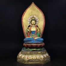 

Home Decor 13" Collection Old Bronze Painted Guanyin Bodhisattva Buddhism Avalokitesvara Amitabha statue