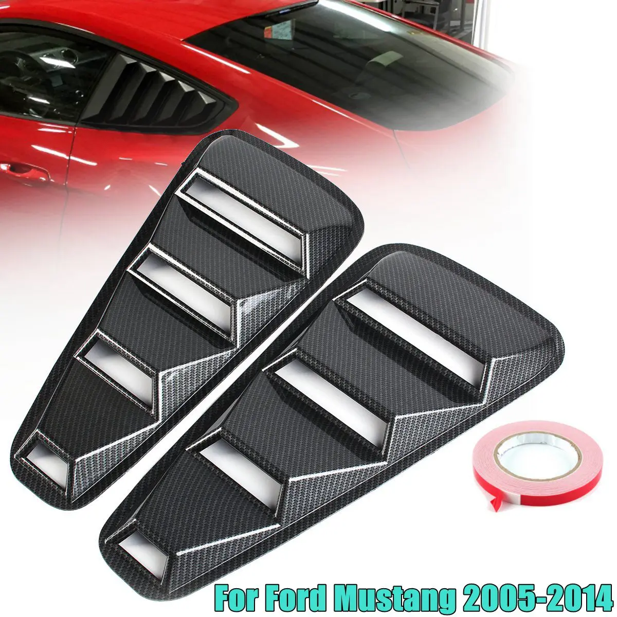 

Pair Air Intake Vent Rear for Fender Cover Window Louvers Carbon Fiber For Ford for Mustang 2005-2014