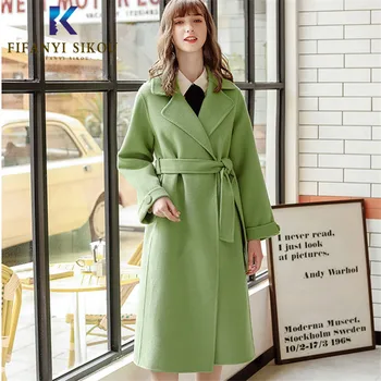 

High quality Wool Coat Women Fashion Long sleeve Thick Warm Outerwea Casual Long Woolen Coat Female Elegant 2019 Winter Coat