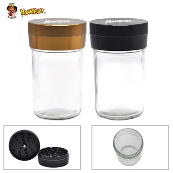 

HONEYPUFF Aircraft Aluminum Smoking Herb Grinder With Big Glass Stash Storage Jar 75MM 2 Piece Metal Tobacco Grinder Accessories