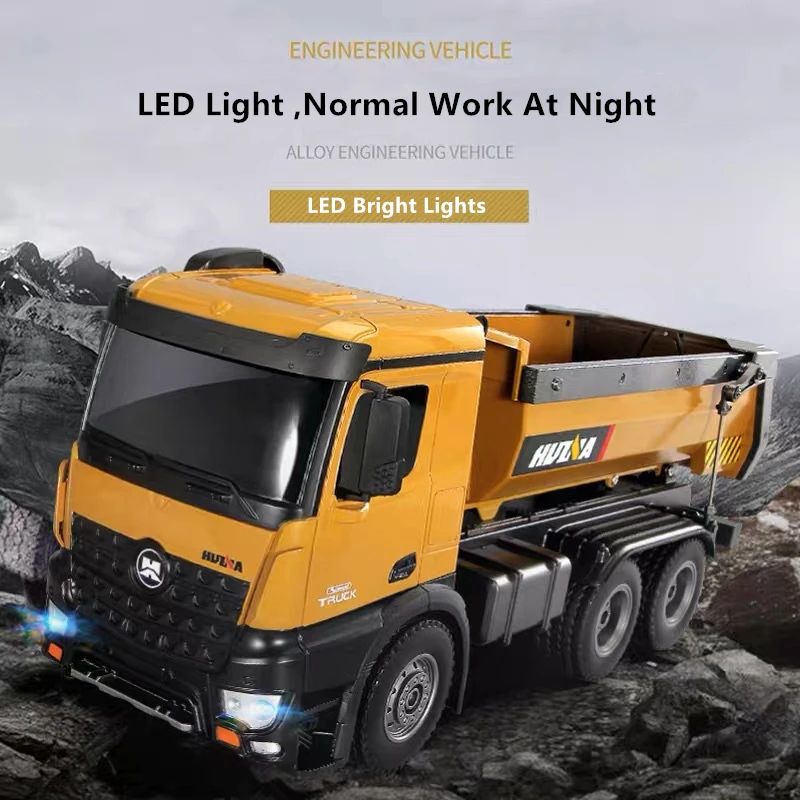 중하중 RC 덤프 트럭, 6 륜 4WD 자동 언로드 리프트 버킷, 유압 붐 LED 조명, 30 분 비행 시간 RC 트럭 장난감, 5kg