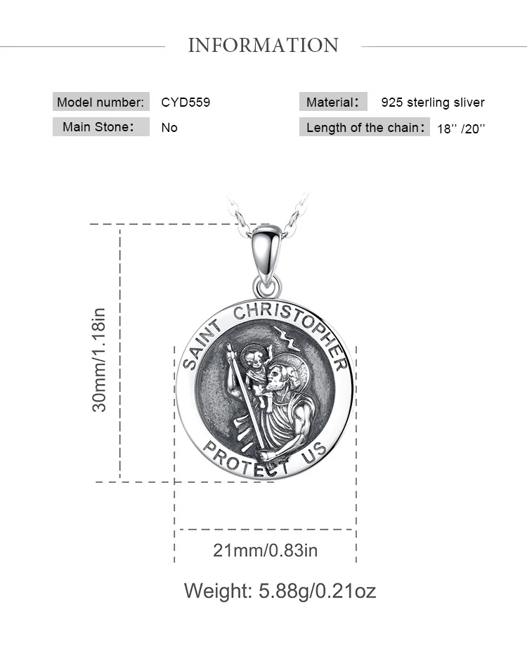 Eudora colar pingente prata 925, saint cristógrafo