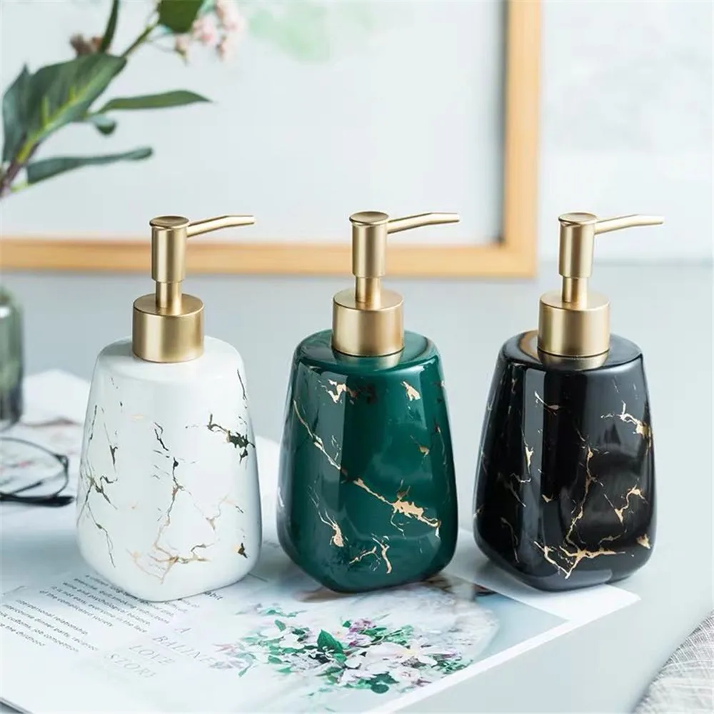 260/350ML Luxury Ceramic Hand Sanitizer Bottle Marble Bathroom Shampoo Bottles Household Lotion Press Bottle Toilet Decoration