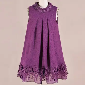 

plus size 3XL!Vintage beading sleeveless woolen dress women sweet lace patchwork a-line dress