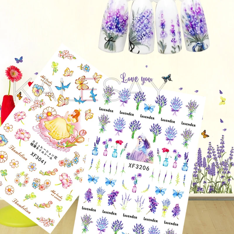 

Flower Faerie Nail Art Sticker for Design Decoration Lavender Nail Stickers Decals Back Glue Sticker on Nails Manicure Strips