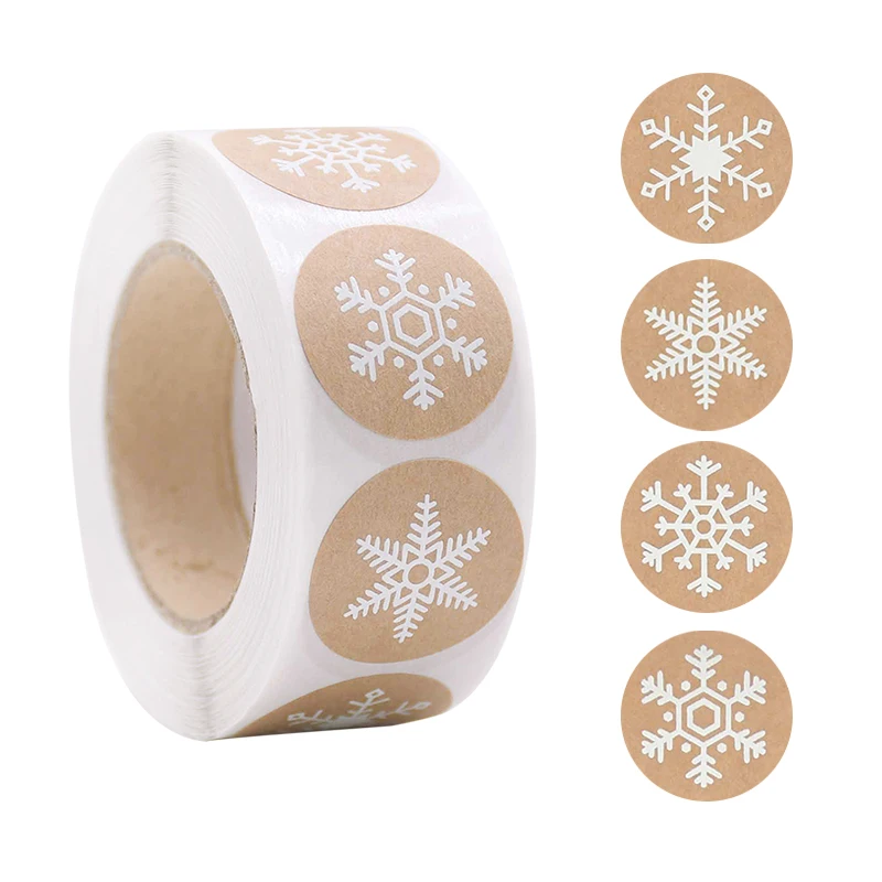 

500pcs Merry Christmas Round Adhesive Label Stickers Snowflake Festival Decorative Tags Envelope Baking DIY Gift Sticker