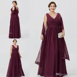 Elegant Plus Burgundy Chiffon A-line Mother Of The Bride Dresses V Neck Floor Length Cheap Mother Dress Formal Evening gown