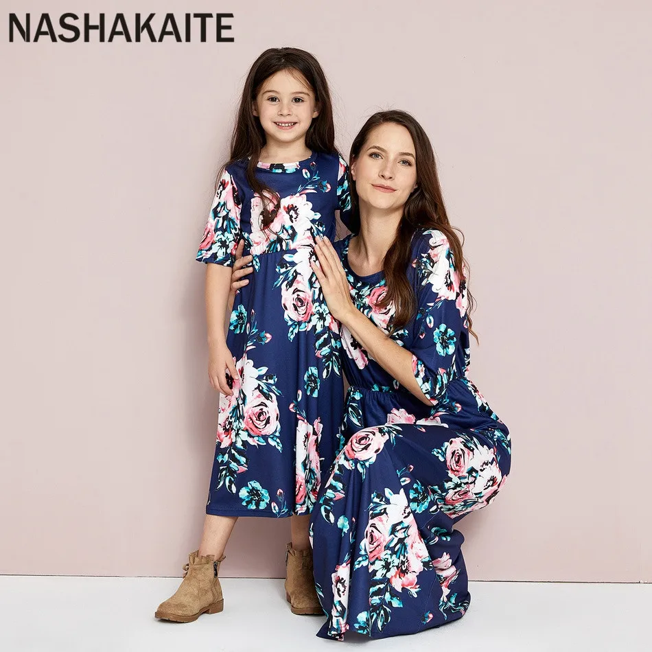NASHAKAITE/одинаковые Платья с цветочным принтом для мамы и дочки платья для мамы и дочки одежда для мамы и дочки