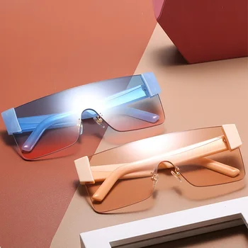 

Champagne Rectangle Shades Sunglasses Women Trend Brand Square Sunglasses For Women Man Oversized Zonnebril dames Sun Glasses