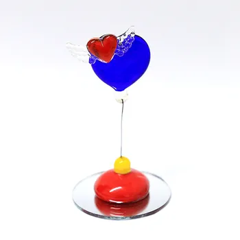 

Handmade Murano glass Heart shaped ornament lampwork glass Creative Angel's wings heart Sculpture home decor charms accessories