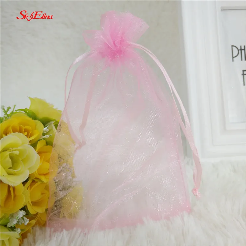 pink 50 шт., 7x9 см, 9x12 см, 10x15 см, сумки из органзы, свадебные дражи, сумка, Подарочная коробка, мешочек для ювелирных изделий, упаковка для свадебных подарков, Подарочная сумка 5z - Цвет: pink