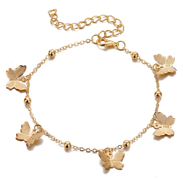 Pink Butterfly Anklets Set For Women Cute Gold Letter Angel Chain Anklet Foot Ankle Bracelet Summer Beach Jewelry