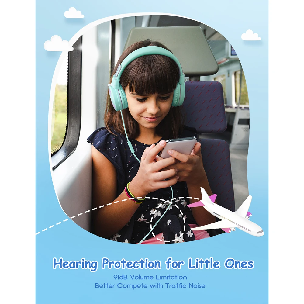 Mpow CH8 Kids Headphones Wired Headphone With 91dB Volume Limited Hearing Protection Wired Headset For Teens Girls Boys Kids