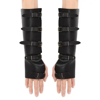 

Adult Punk Faux Leather Adjustable Metal Buckles Gauntlet Wristband Medieval Warrior Bracers Protective Arm Armor Accessories