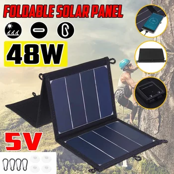 

5V 48W Foldable Solar Panel Sunpower Solar Cells power Bank Pack USB Cable Waterproof for Phone Backpack Camping Hiking