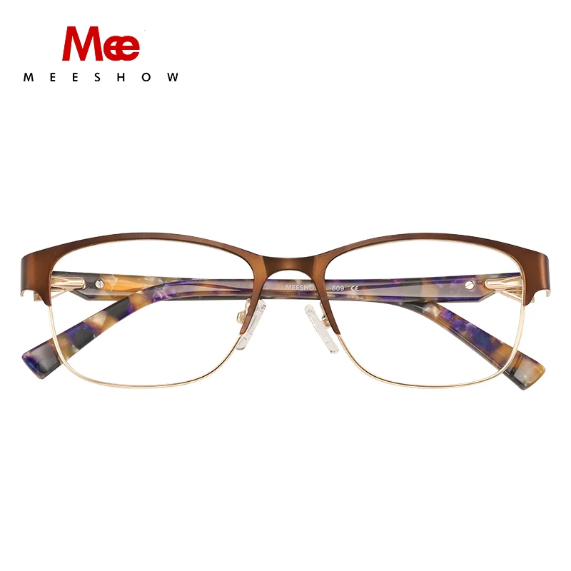MEESHOW Брендовые очки для женщин нержавеющая сталь оправы для очков очки со стразами Lunettes пользовательские линзами очки с Чехол - Цвет оправы: brown