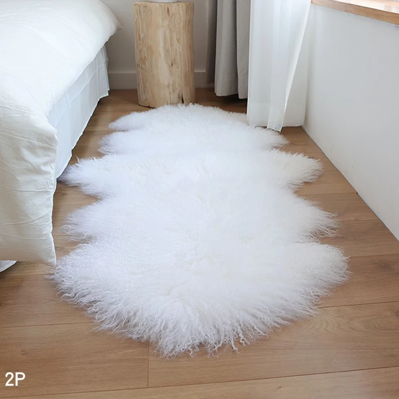 

CX-D-60 2pcs Sheep Skin Patchwork Soft Long Hair Mongolian Lamb Fur Chair Cover Bedroom White Fur Rug