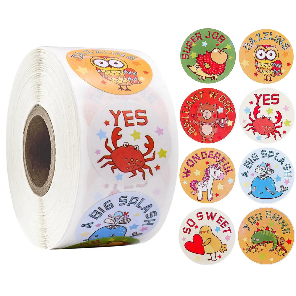 

500 cartoon cute animals 8 types of inspirational sticker labels, encourage students to gift round stickers, stationery sticker