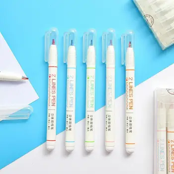 

1/3/6Pcs Double Line Pen Cute Girl Double Color Draw Foremost Mark Three-dimensional Color Fluorescent Bookkeeping Pen