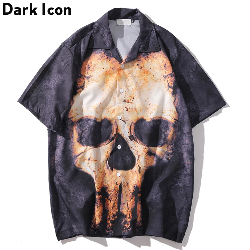 

Dark Icon Hip Hop Shirts Skull Printed Men 2020 Summer Casual Street Men's Shirts Male Clothing