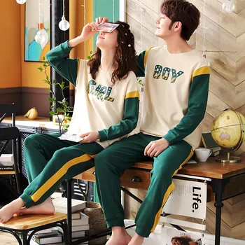 

Cartoon Print Couple Lover Pajamas Sets Top With Long Pant Pajama Set Ladies Long Sleeve Cute Pijama Set Stretchy Pajama Set
