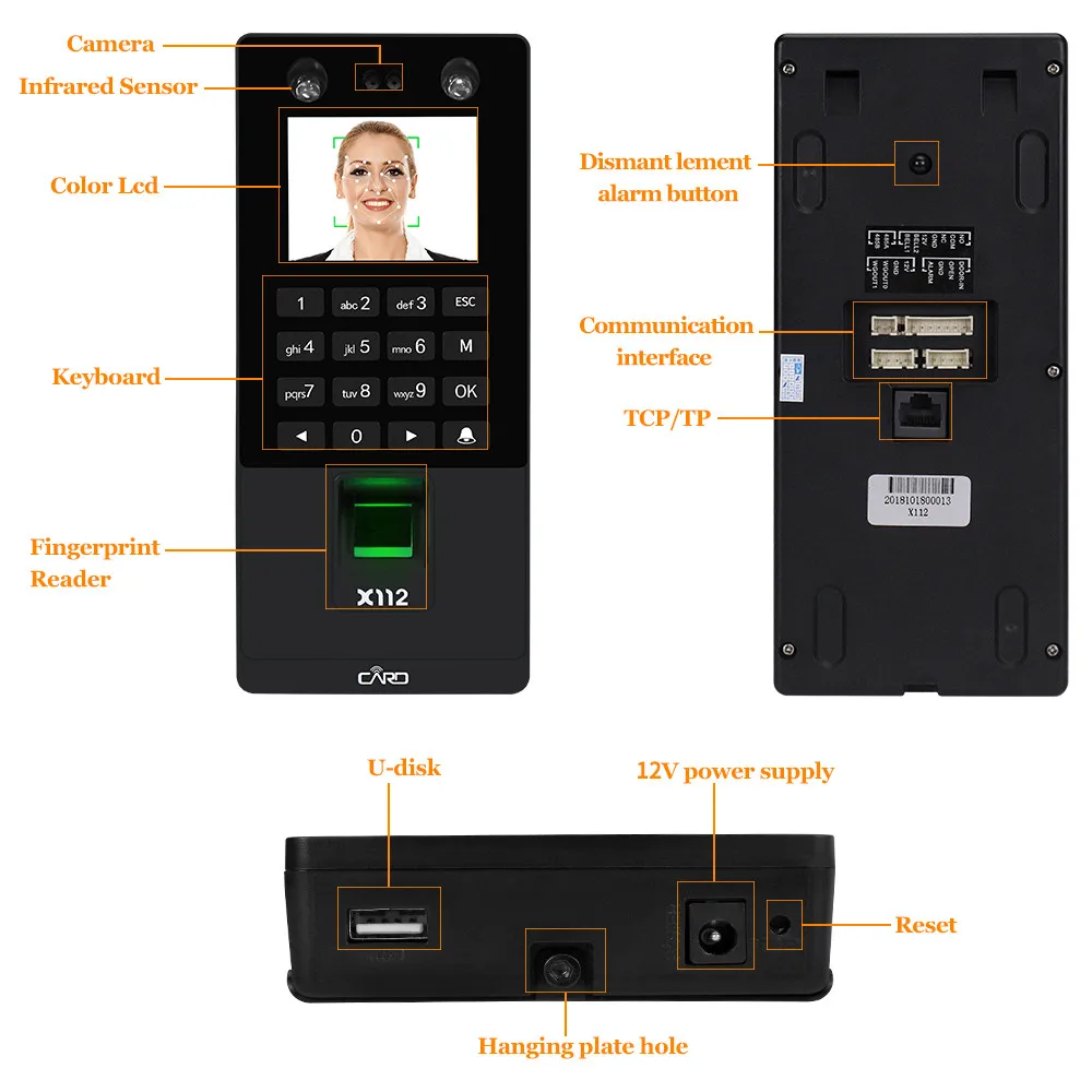  TCP/IP/USB biométrico Sistema de Control de Acceso Facial sistema de Control de acceso Software lec
